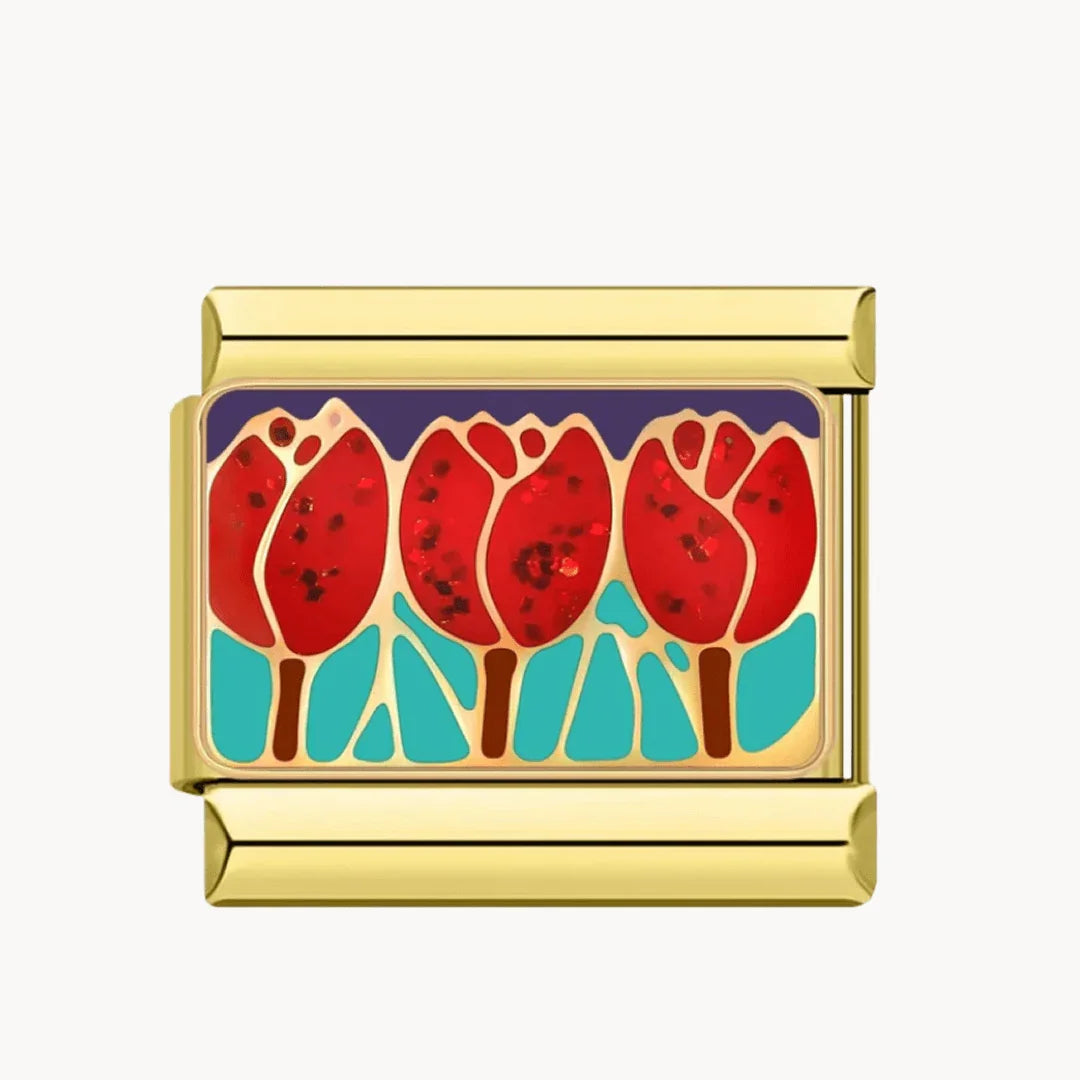 Fleur rouge or - Italian Charms France