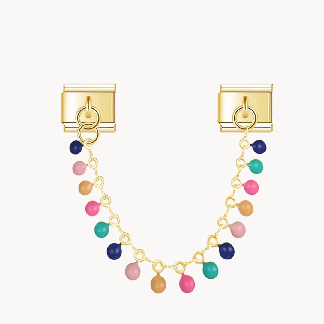 Charm italien Chaîne colorée : double charm : chaîne dorée ornée de perles multicolores