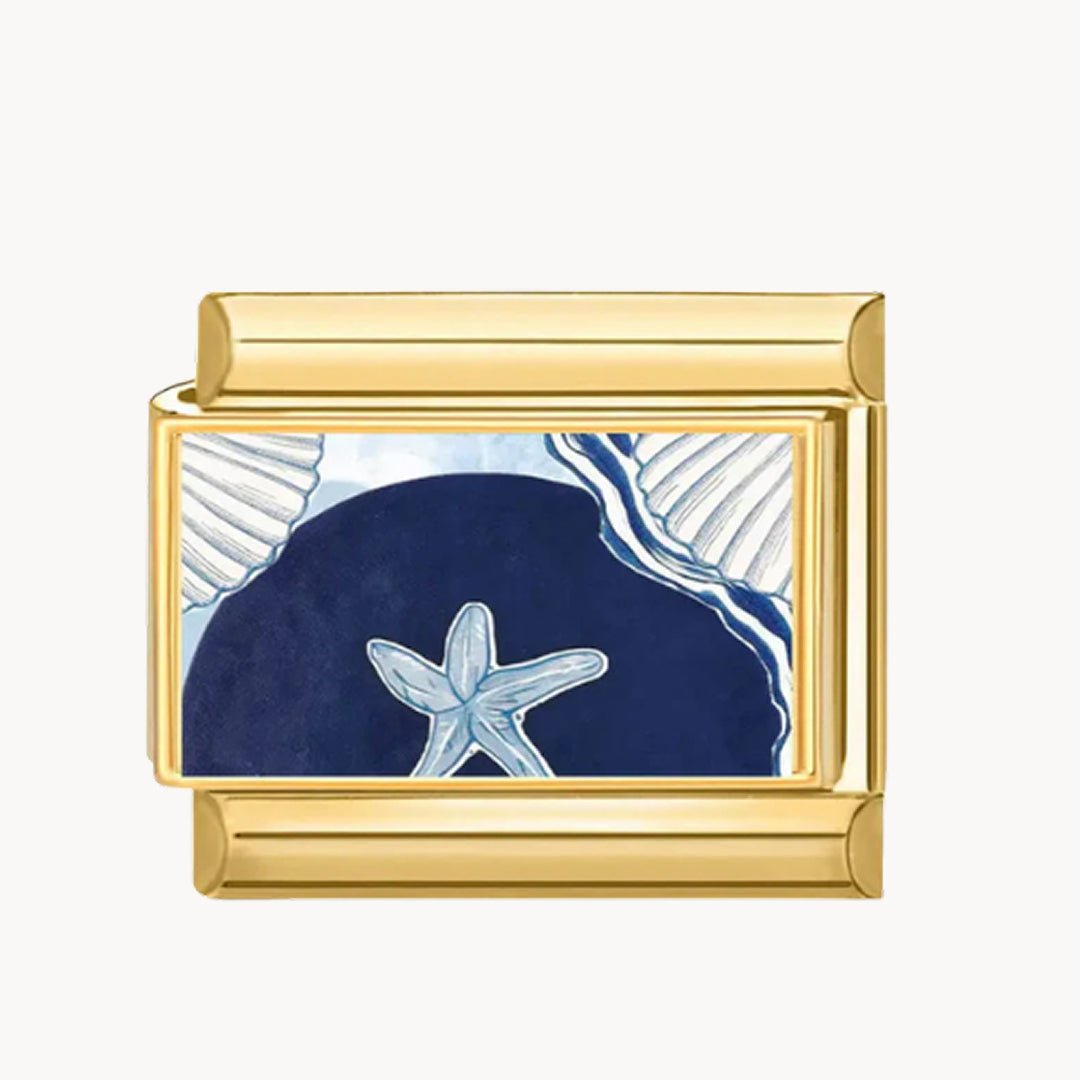Charm italien Charm plage bleue : étoile de mer bleu clair posée sur une vague bleu marine