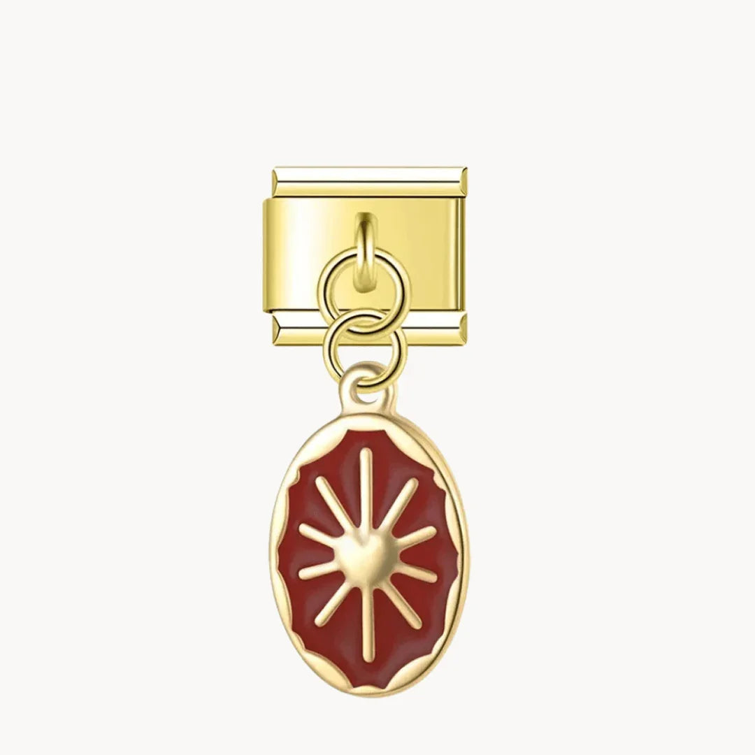 Pendentif rouge motif soleil - doré - Italian Charms France